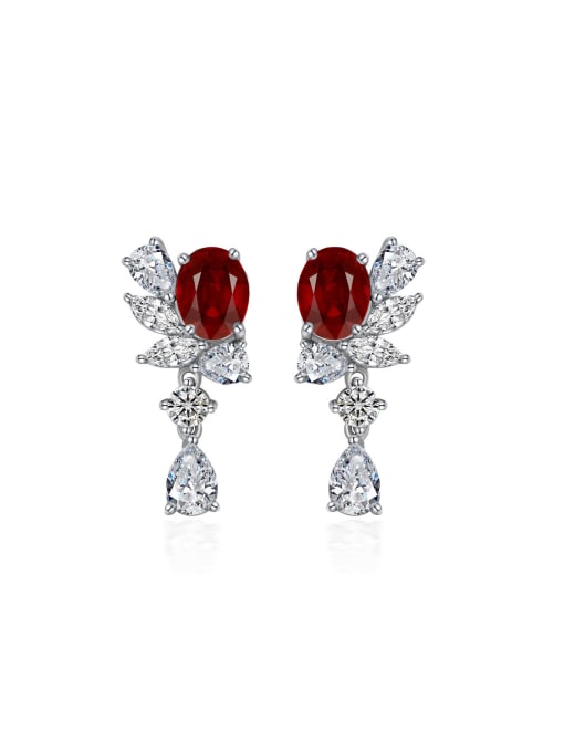Red corundum [e 2450] 925 Sterling Silver High Carbon Diamond Red Water Drop Dainty Drop Earring
